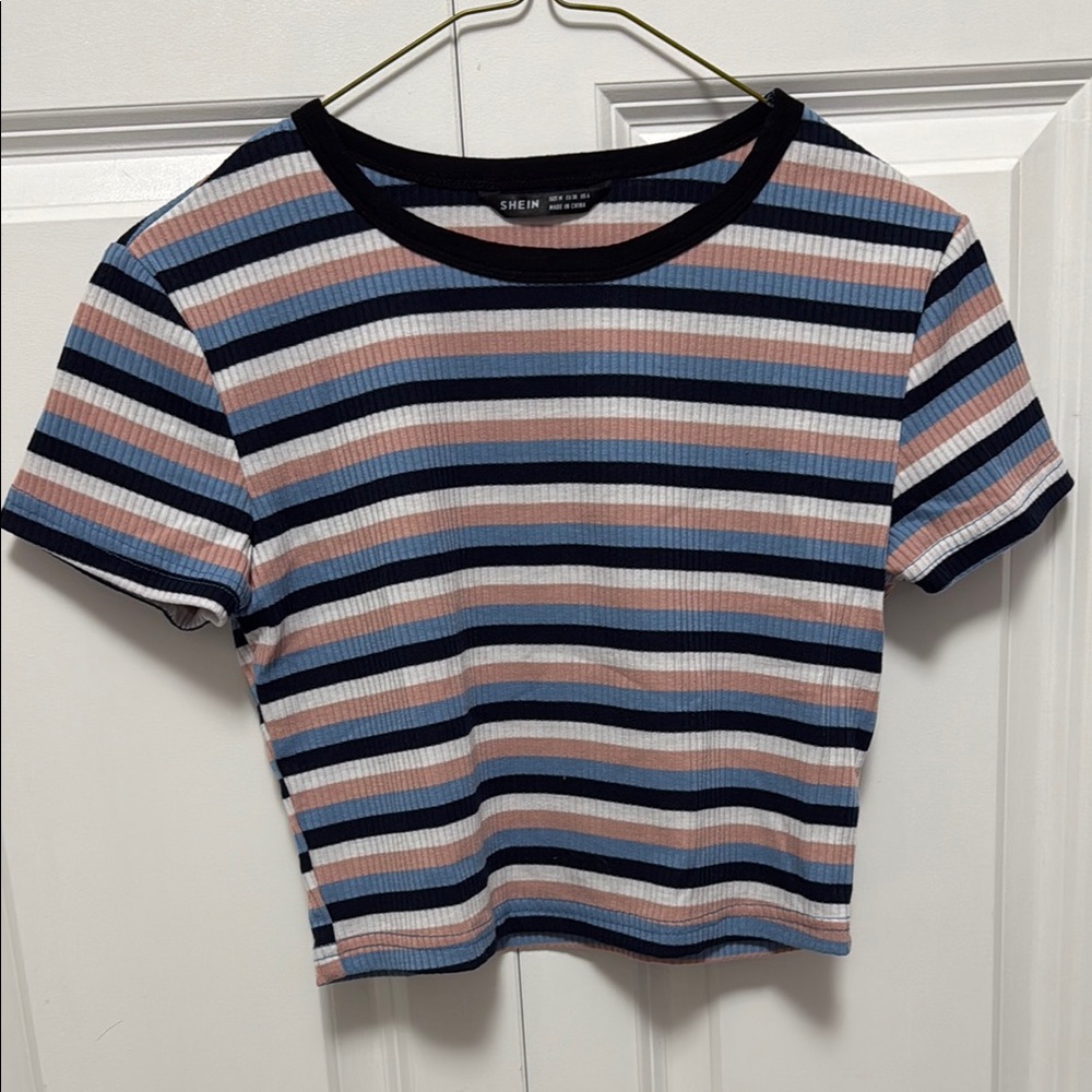 SHEIN Striped Multicolor Ribbed Crop Top